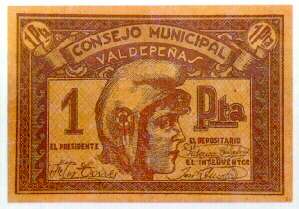 moneda de una peseta emitida por el Consejo Municipal de Valdepeñas